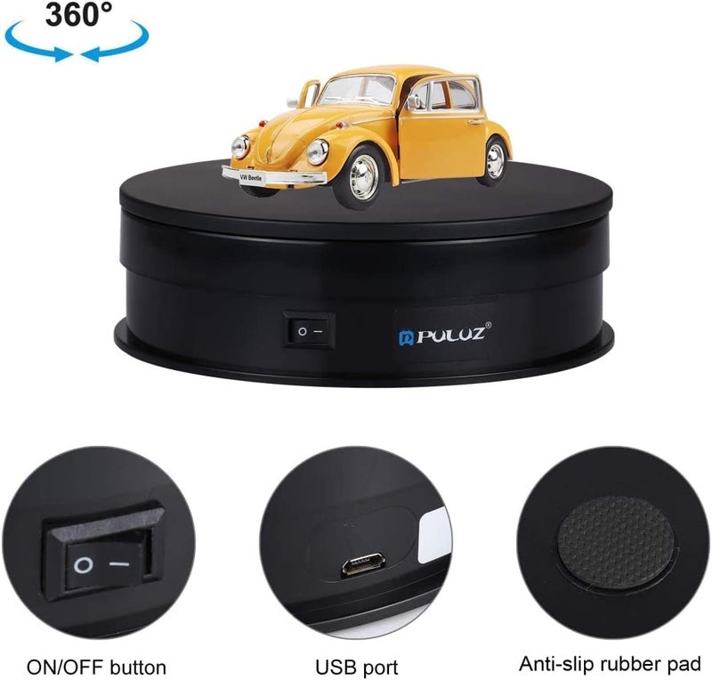 Jubilant حامل عرض دوار للتصوير بزاوية 360 درجة، بقطر 5.7 بوصة (15 سم) لحامل عرض دوار بزاوية 360 درجة لتصوير الفيديو، الدمى، المجوهرات، أقصى حمولة 10 كجم (أسود) (أسود) - Image 3