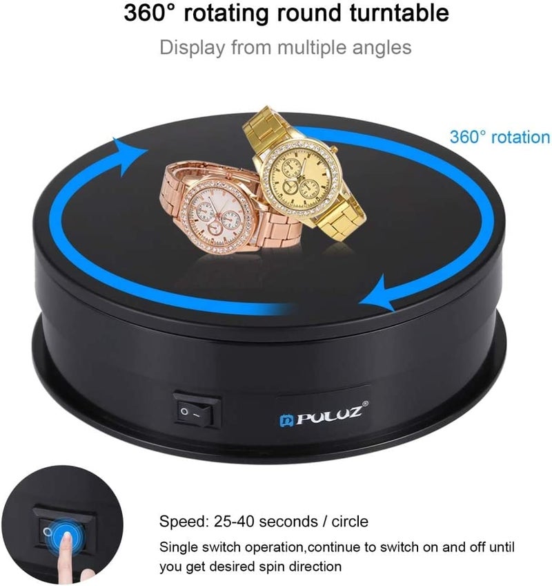 Jubilant حامل عرض دوار للتصوير بزاوية 360 درجة، بقطر 5.7 بوصة (15 سم) لحامل عرض دوار بزاوية 360 درجة لتصوير الفيديو، الدمى، المجوهرات، أقصى حمولة 10 كجم (أسود) (أسود) - Image 5