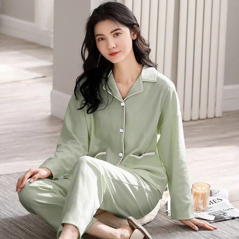 Spring and Autumn Pajamas Women''s 100 Cotton Loose Large Size Thin Long Sleeve Summer New Outfit Home Suit - Image 3