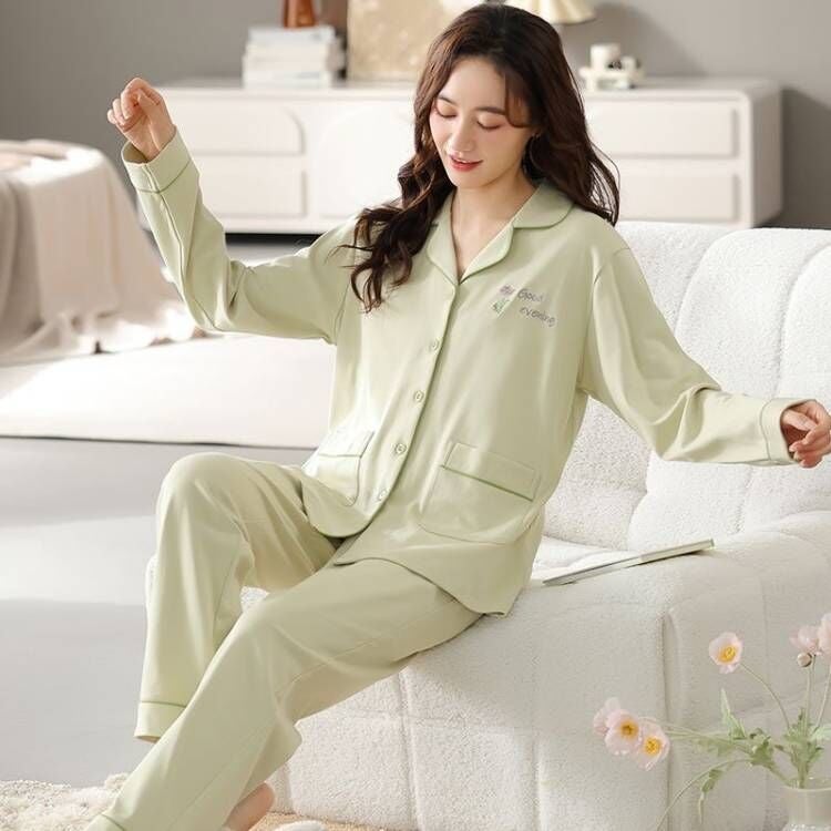 Spring and Autumn Pajamas Women''s 100 Cotton Loose Large Size Thin Long Sleeve Summer New Outfit Home Suit - Image 1