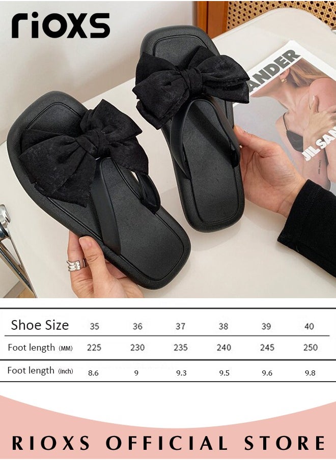 RIOXS - Women's Lightweight Flip-Flop Flat Sandals Summer Silk Bow Beach Casual Anti-Slip Sandals For Indoor Or Outdoor Use - Image 1