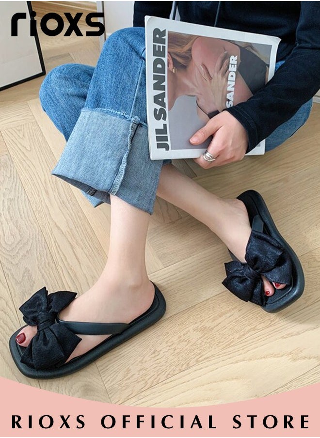 RIOXS - Women's Lightweight Flip-Flop Flat Sandals Summer Silk Bow Beach Casual Anti-Slip Sandals For Indoor Or Outdoor Use - Image 1
