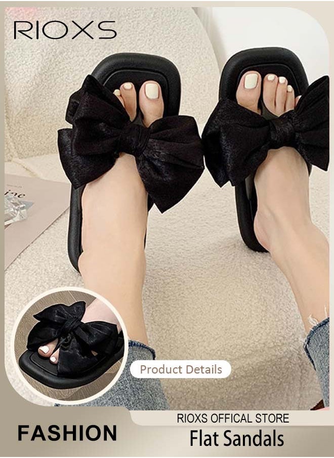 RIOXS - Women's Lightweight Flip-Flop Flat Sandals Summer Silk Bow Beach Casual Anti-Slip Sandals For Indoor Or Outdoor Use - Image 1