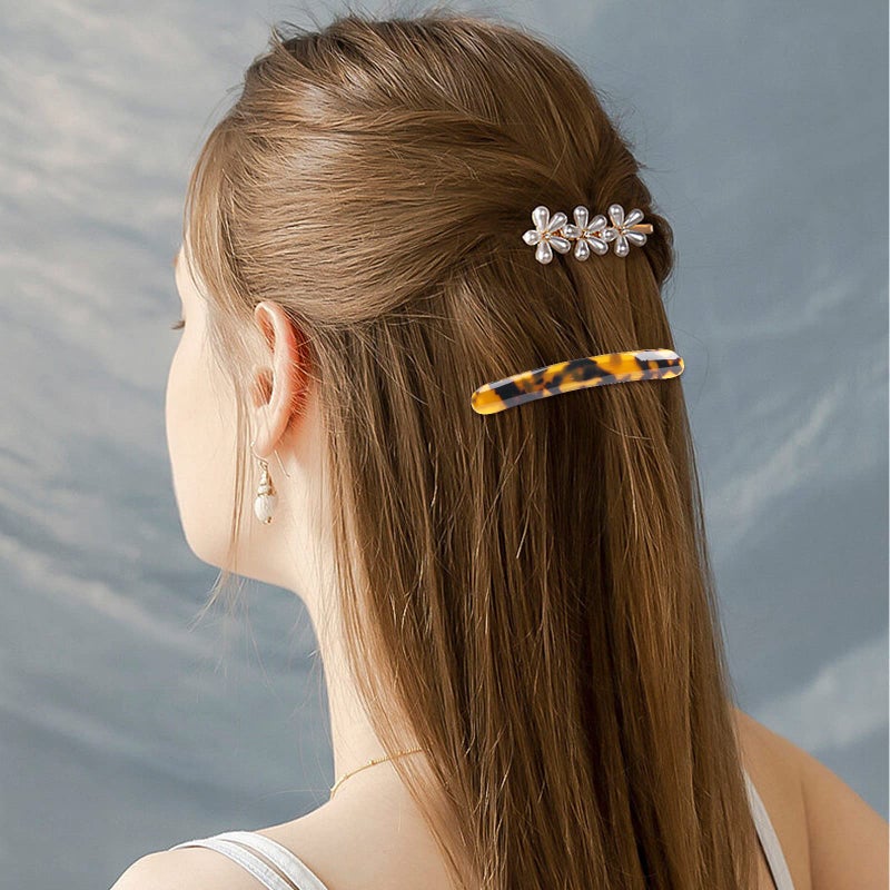Folansy 3PCS French Tortoise Shell Automatic Hair Barrettes and Retro Clasps for Women's Thick Medium Volume Hair (Sakura Pink, Ivory, Lavender) - Image 5