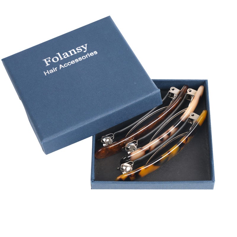 Folansy 3PCS French Tortoise Shell Automatic Hair Barrettes and Retro Clasps for Women's Thick Medium Volume Hair (Sakura Pink, Ivory, Lavender) - Image 4