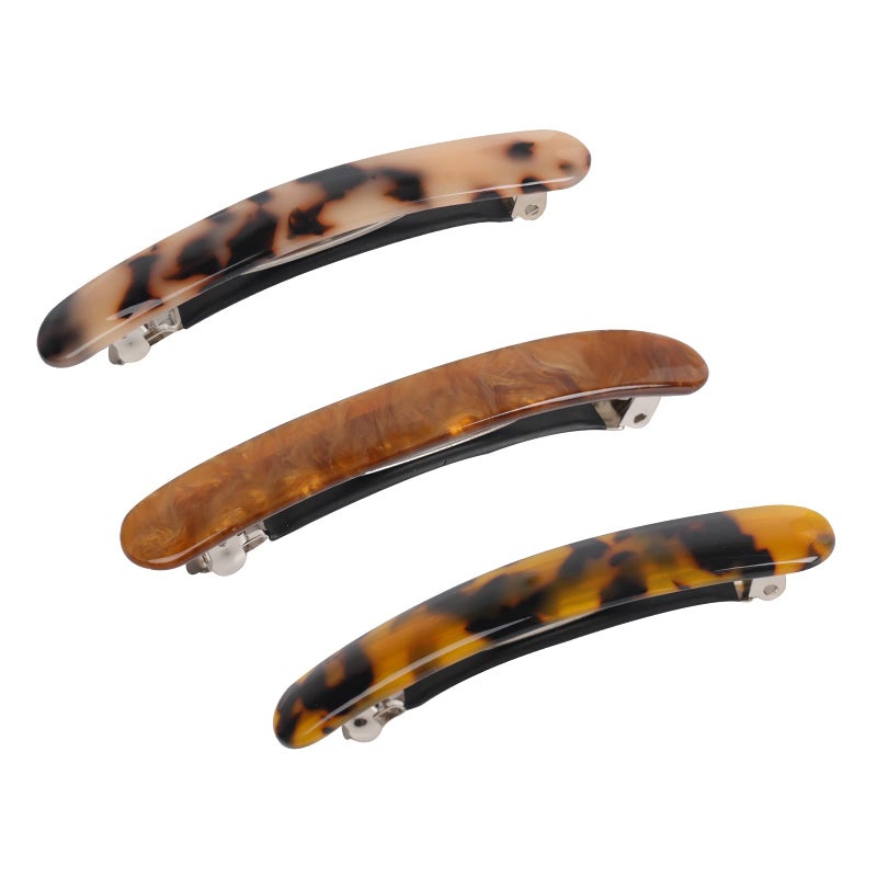 Folansy 3PCS French Tortoise Shell Automatic Hair Barrettes and Retro Clasps for Women's Thick Medium Volume Hair (Sakura Pink, Ivory, Lavender) - Image 1