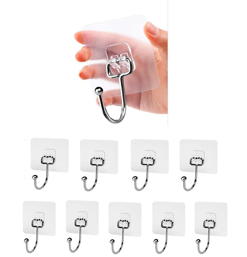 ZEBROC 9Pcs Stainless Steel Wall Hangers Bath Towel Hook Self Adhesive Hooks Stick On Wall Hanging Door Clothes Holder Utility Hanging Hooks Storage Transparent 9 - Image 1