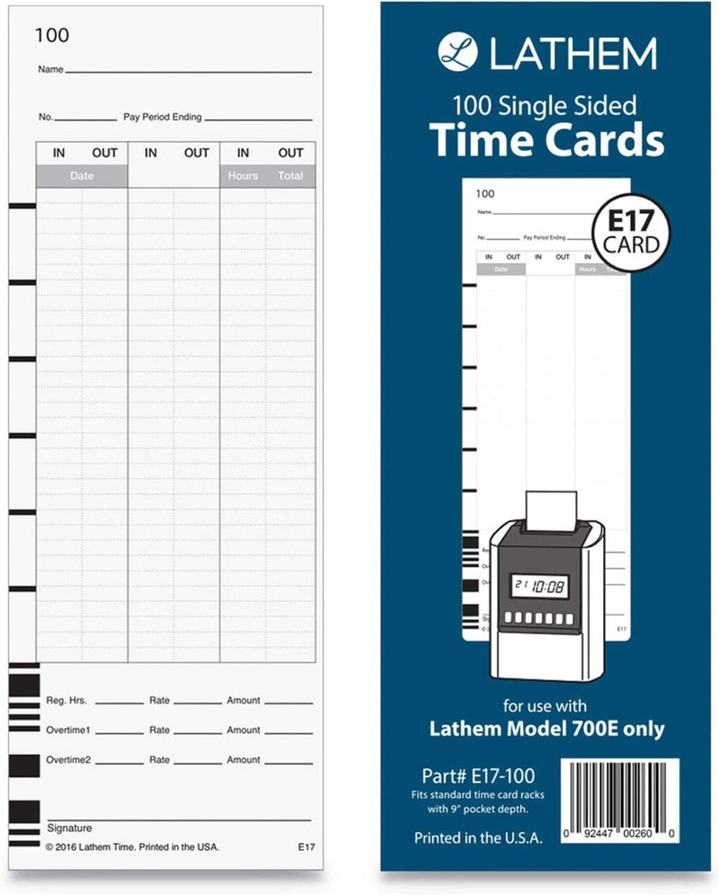 Lathem LTHE17100 - Model 700E Clock Single Sided Time Cards - Image 2