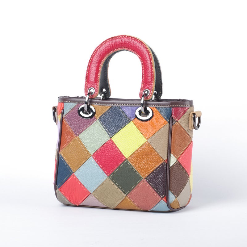 Women'S Bag Genuine Leather Cowhide Color Random Color-Block Rhombic Color-Block Casual Trendy Bag Shell Bag Single-Shoulder Handbag - Image 4