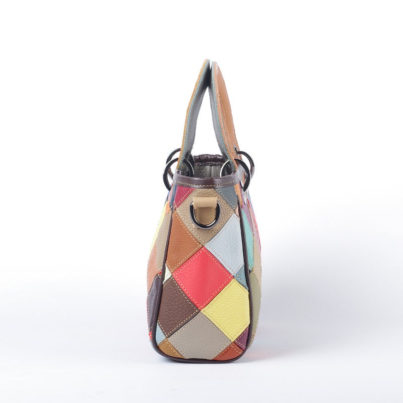 Women'S Bag Genuine Leather Cowhide Color Random Color-Block Rhombic Color-Block Casual Trendy Bag Shell Bag Single-Shoulder Handbag - Image 3