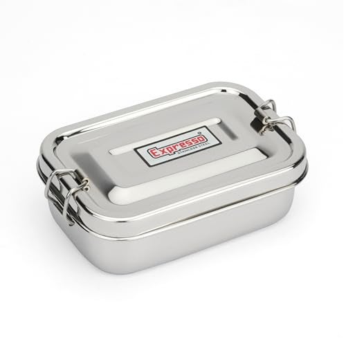 Expresso Steel Tiffin Box for Office | Stainless Steel Lunch Box 350 ML with Inner Plate | Traditional Design Glossy Finish Steel Box in Silver(Samurai) - Image 1