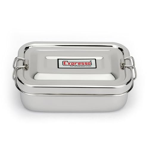 Expresso Steel Tiffin Box for Office | Stainless Steel Lunch Box 350 ML with Inner Plate | Traditional Design Glossy Finish Steel Box in Silver(Samurai) - Image 2