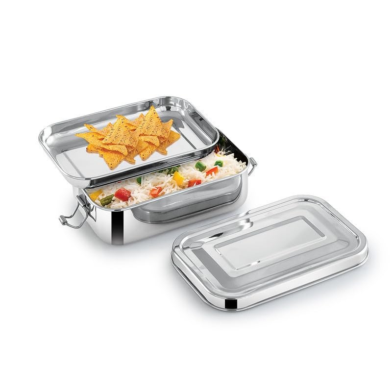 Expresso Steel Tiffin Box for Office | Stainless Steel Lunch Box 350 ML with Inner Plate | Traditional Design Glossy Finish Steel Box in Silver(Samurai) - Image 5