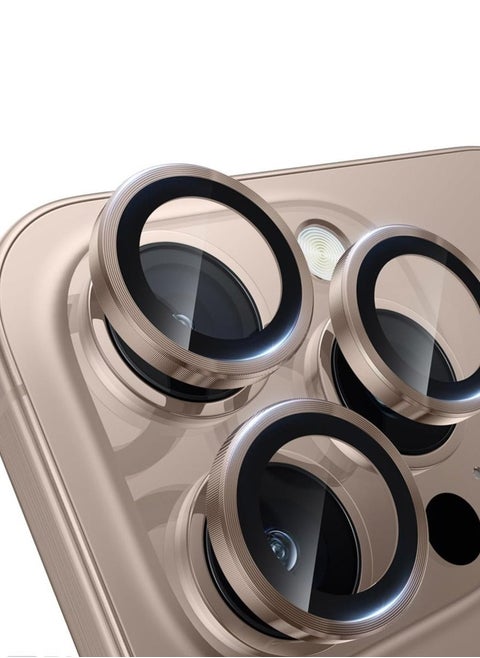 Camera Lens Protector for iPhone 16 Pro Max, 9H Hardness Tempered Glass Single Ring Cover, HD Clear, No Impact on Photography Quality, 3 Pack - Desert Titanium