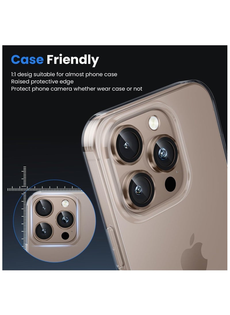 Camera Lens Protector for iPhone 16 Pro Max, 9H Hardness Tempered Glass Single Ring Cover, HD Clear, No Impact on Photography Quality, 3 Pack - Desert Titanium