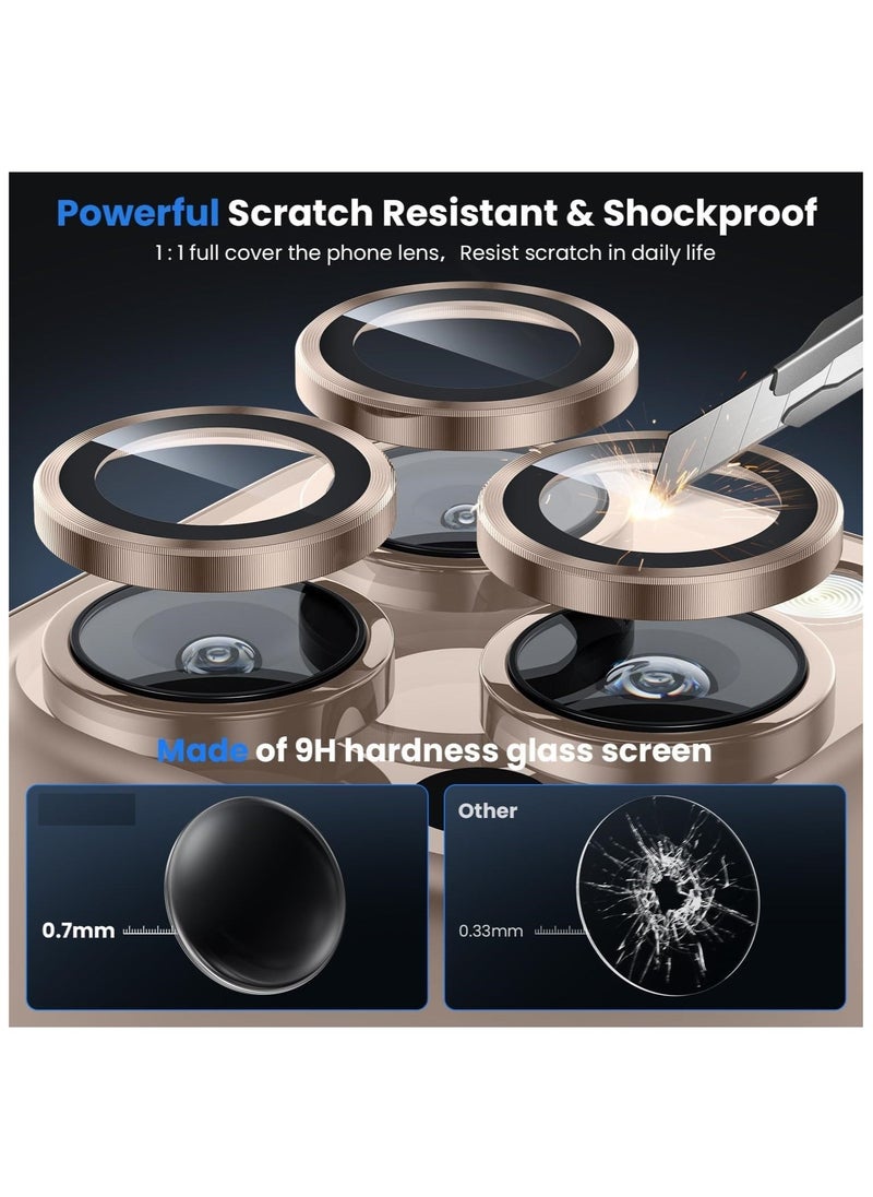 Camera Lens Protector for iPhone 16 Pro Max, 9H Hardness Tempered Glass Single Ring Cover, HD Clear, No Impact on Photography Quality, 3 Pack - Desert Titanium