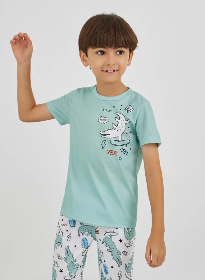 ستايلي Styli Graphic Print Round Neck T-Shirt and Pyjama Set