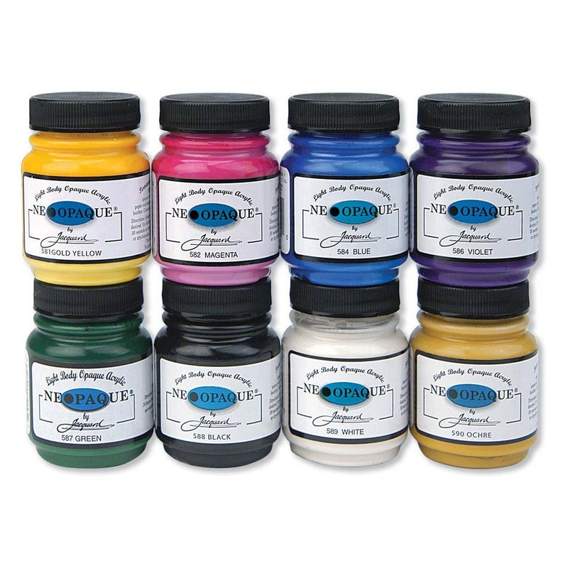 Jacquard Neopaque JAC5800 Acrylic Paint 8 Pack High Opaque Coverage Ideal for Fabric Leather and Mixed Media WaterBased and NonToxic 225 oz Bottles
