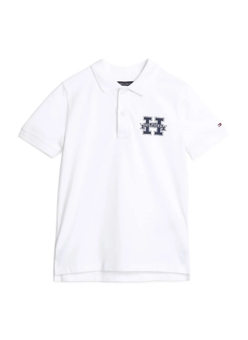 TOMMY HILFIGER Boys' Regular Fit Varsity Letter Polo -  Pure cotton, White