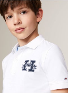 TOMMY HILFIGER Boys' Regular Fit Varsity Letter Polo -  Pure cotton, White  - Image 3