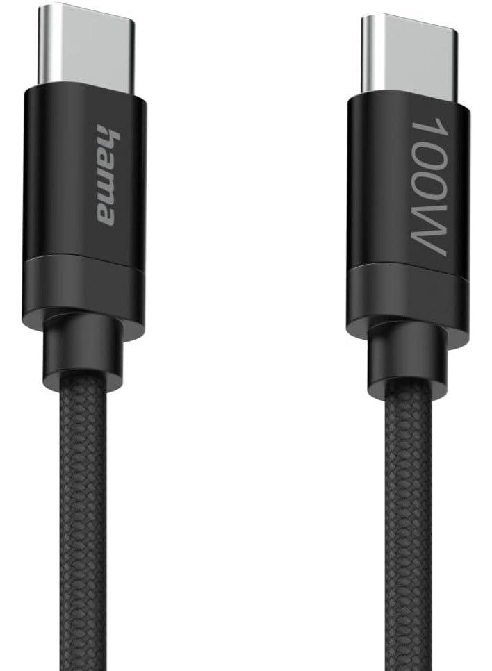 Hama Fabric Braided USB C to USB C Cable 100W Fast Charging 1.5m PD 3.1 USB-C Type C Data Sync Cord for Mobile, Laptop - Black Nylon - Image 3