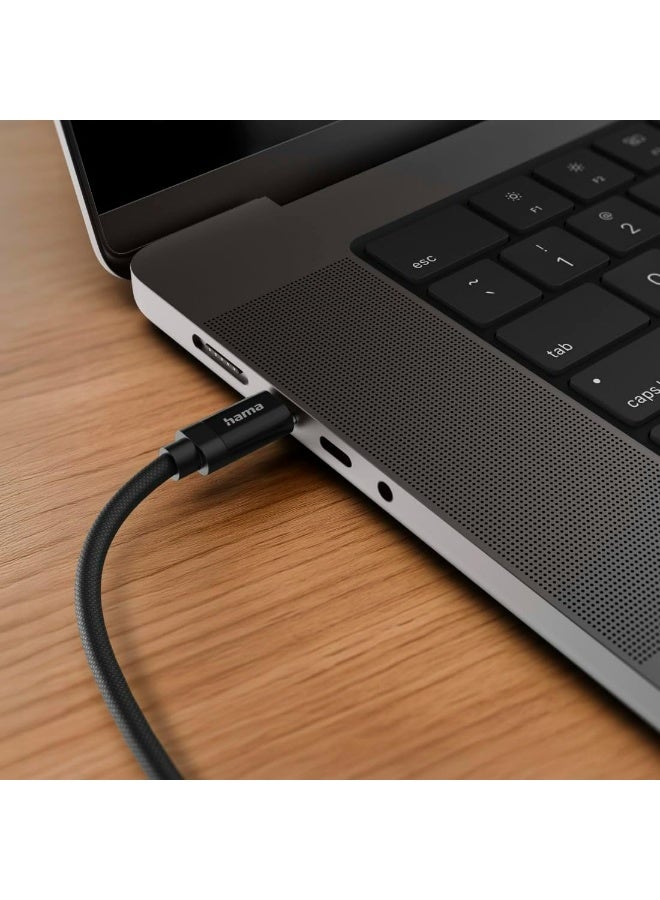 Hama Fabric Braided USB C to USB C Cable 100W Fast Charging 1.5m PD 3.1 USB-C Type C Data Sync Cord for Mobile, Laptop - Black Nylon - Image 5