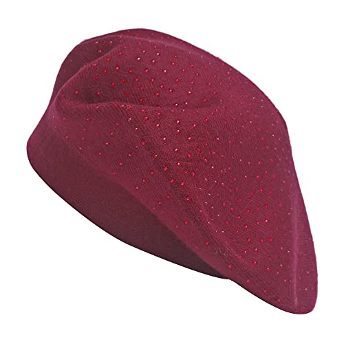 ZLYC Womens French Beret hat, Reversible Solid Color Cashmere Knit Warm Beret Cap for Girls (Burgundy) - Image 1