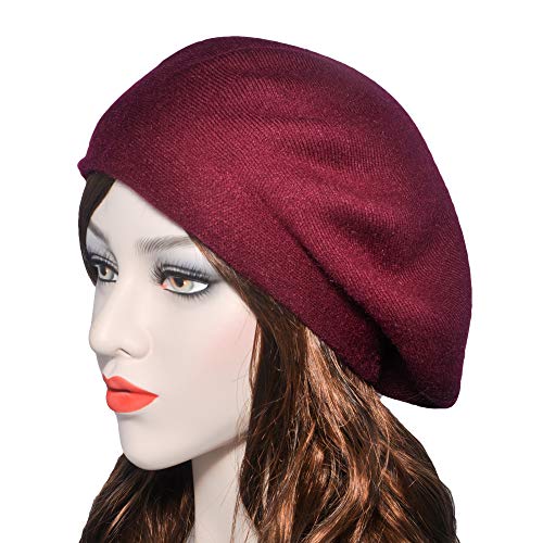 ZLYC Womens French Beret hat, Reversible Solid Color Cashmere Knit Warm Beret Cap for Girls (Burgundy) - Image 3
