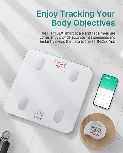 FITINDEX Smart Scale and Tape Measure, Digital Bathroom Scale & Body Tape Measure Sync with APP, Bluetooth Weighing Machine, Body Composition Analyzer, for Health Care - Image 2