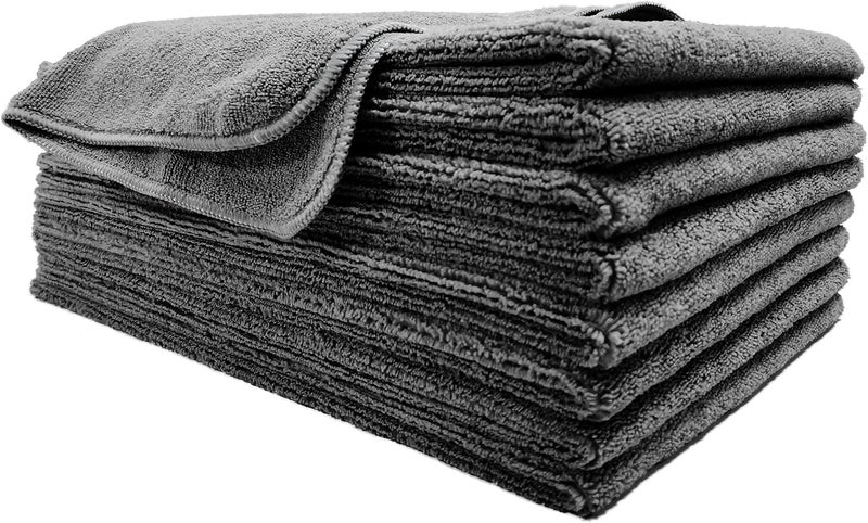 POLYTE Professional Quick Dry Lint Free Microfiber Hair Drying Salon Towel, 16 x 29 in, 8 Pack (Dark Gray) - Image 1