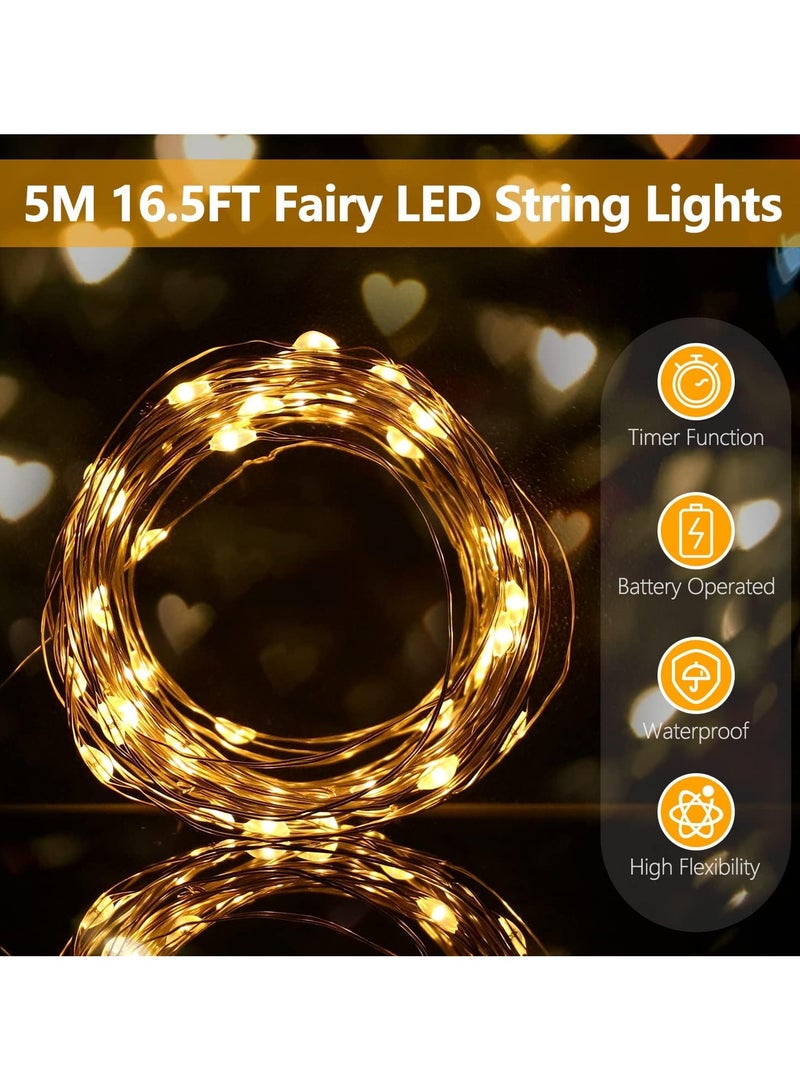 4 Pack Fairy String Lights with Timer, 5M 50 LED Micro Wire Fairy String Lights with Timer Indoor Outdoor Lighting, Bedroom, Wedding Decor, Birthday Party Decoration - Image 3