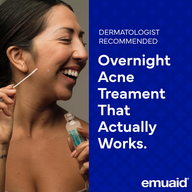 Emuaid علاج حب الشباب EMUAID الليلي، حل لطيف وسريع المفعول مع حمض الساليسيليك للبالغين والمراهقين، يزيل البثور العنيدة، حب الشباب الكيسي، الرؤوس السوداء، الوردية، والانفجارات الهرمونية، 1 أونصة - Image 2