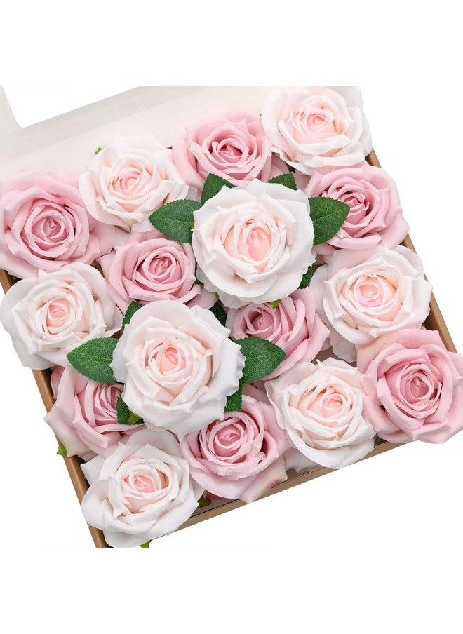 Ling's moment Artificial Flowers 16Pcs Blush Pink Silk Roses With Stems Real Look 3.5" Fake Ombre Slate Pink Vendela Roses Bulk For Diy Wedding Bouquets Centerpieces Party Baby Shower Home Decoration  - Image 1