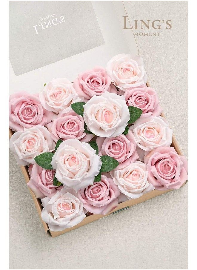 Ling's moment Artificial Flowers 16Pcs Blush Pink Silk Roses With Stems Real Look 3.5" Fake Ombre Slate Pink Vendela Roses Bulk For Diy Wedding Bouquets Centerpieces Party Baby Shower Home Decoration  - Image 5