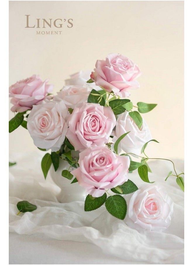 Ling's moment Artificial Flowers 16Pcs Blush Pink Silk Roses With Stems Real Look 3.5" Fake Ombre Slate Pink Vendela Roses Bulk For Diy Wedding Bouquets Centerpieces Party Baby Shower Home Decoration  - Image 3