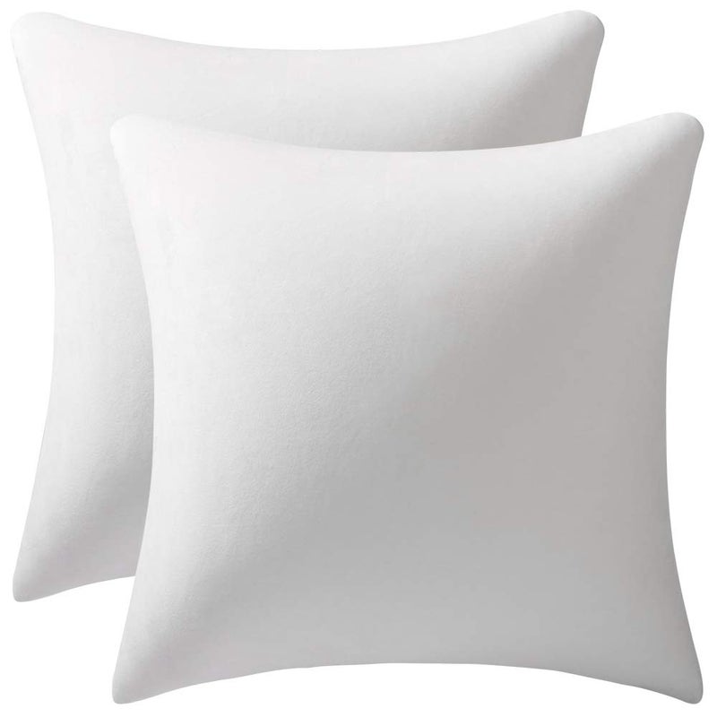 DEZENE Decorative Pillow Cases 16x16 White 2 Pack Cozy Soft Velvet Square Throw Pillow Covers for Farmhouse Home Decor