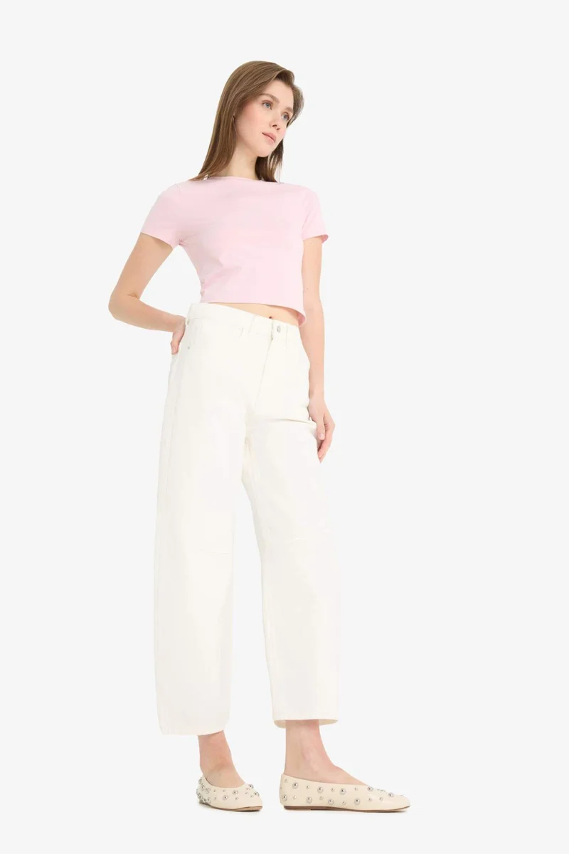 DeFacto Barrel Fit Normal Waist Ankle Length White Jeans