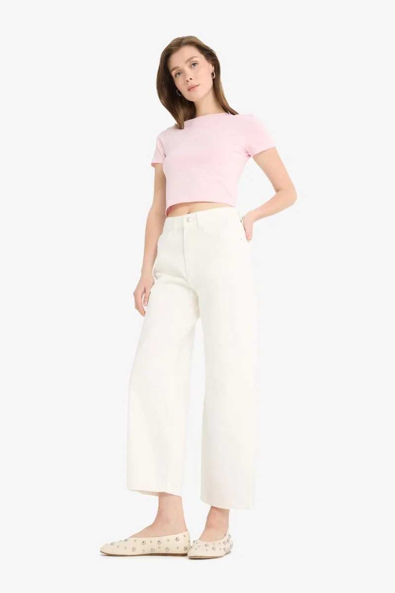 DeFacto Barrel Fit Normal Waist Ankle Length White Jeans