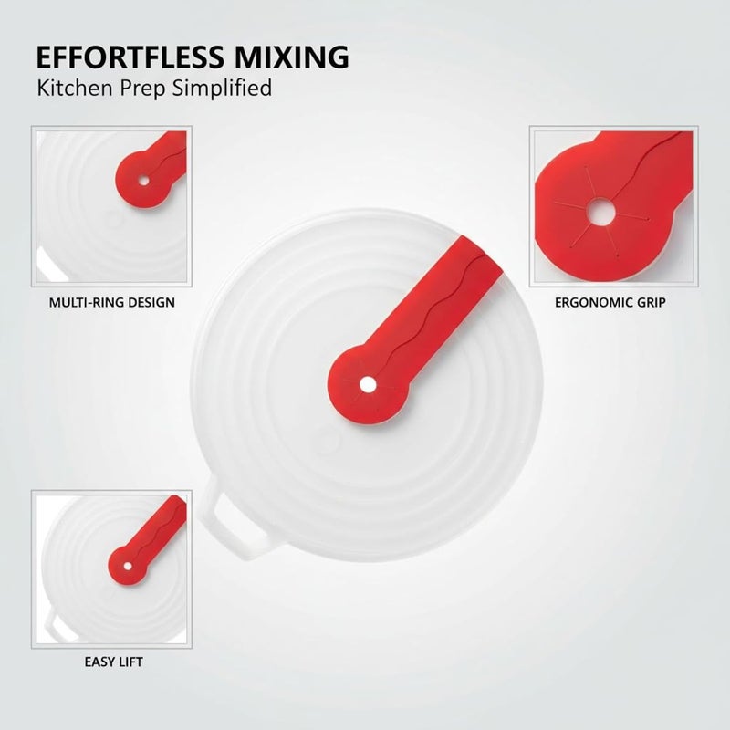 Splatter Guard for Mixer, Anti Splash Cover with Transparent Lid, Red Handle, Plastic Silicone, Multi-Ring Protection for Egg Whisking, Cream Whipping and Dough Mixing - Image 5