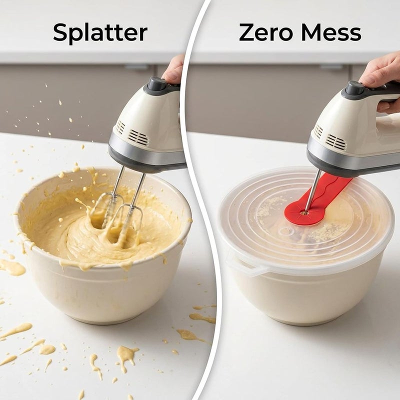 Splatter Guard for Mixer, Anti Splash Cover with Transparent Lid, Red Handle, Plastic Silicone, Multi-Ring Protection for Egg Whisking, Cream Whipping and Dough Mixing - Image 4