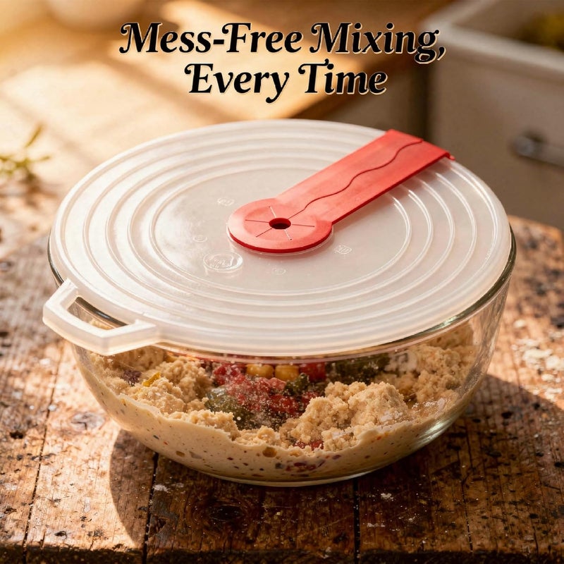 Splatter Guard for Mixer, Anti Splash Cover with Transparent Lid, Red Handle, Plastic Silicone, Multi-Ring Protection for Egg Whisking, Cream Whipping and Dough Mixing - Image 3
