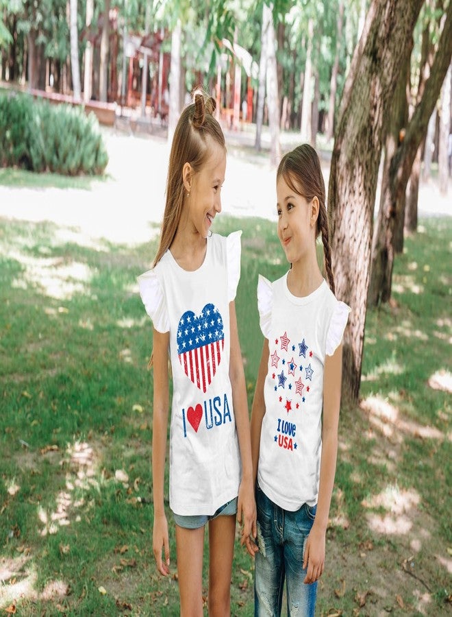 Tkria Kids Girl July 4th Tank Top Girl I Love USA American Flag Shirt Baby 4th of July Shirt Tee Kid Girl Patriotic Outfit 7T - Image 3