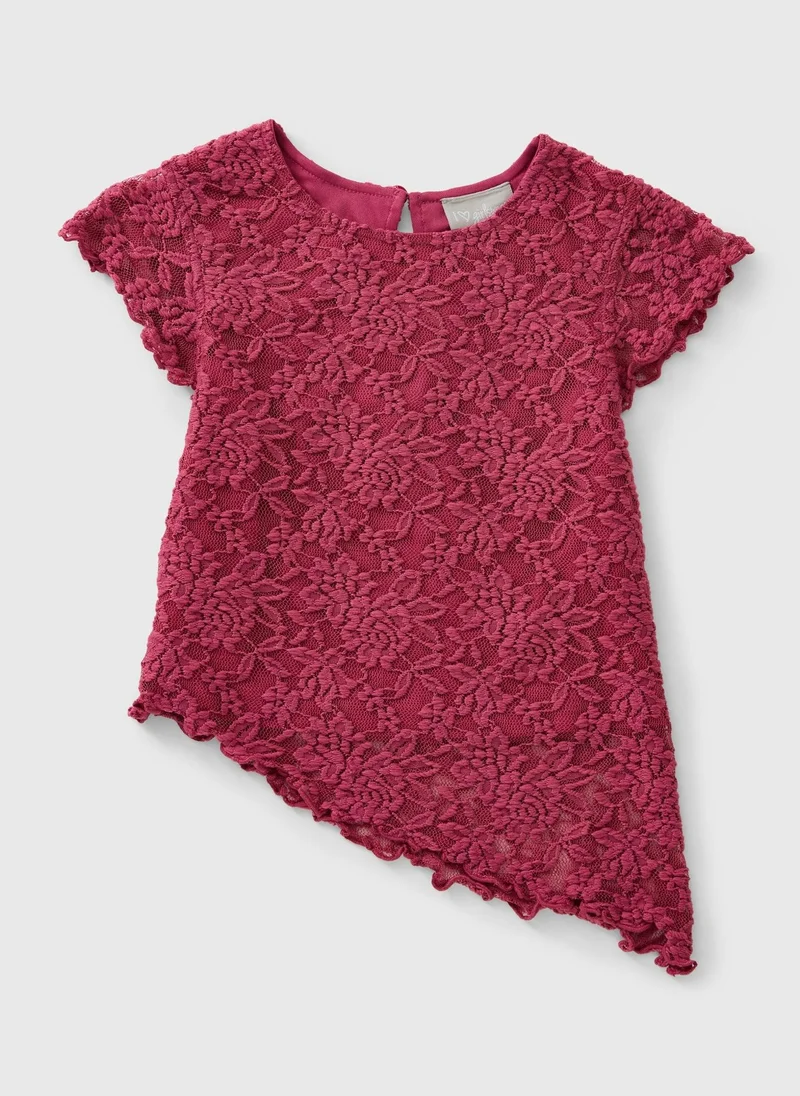 Girls Berry Lace Asymetric Top