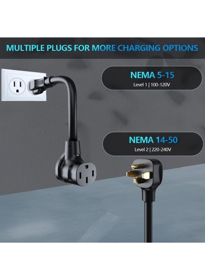 WINUSUAL 40 amp EV Charger Level 2 & 1 Portable EV Charging Station with 25FT Cable, 240V, NEMA 14-50 Plug with SAE J1772 Fast Charging for Indoor/Outdoor(with Tesla Adapter & NEMA 5-15 Plug) - Image 2