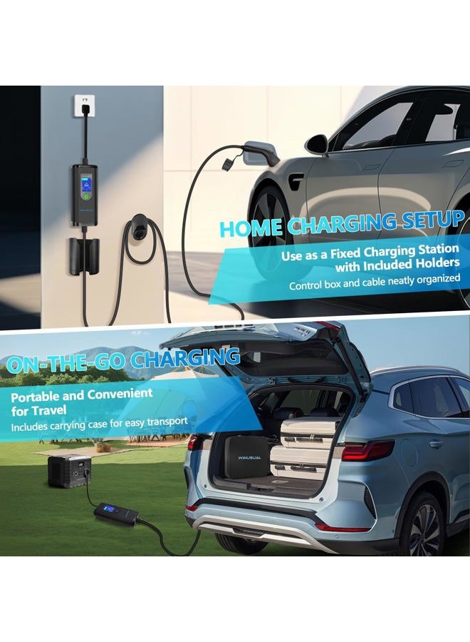 WINUSUAL 40 amp EV Charger Level 2 & 1 Portable EV Charging Station with 25FT Cable, 240V, NEMA 14-50 Plug with SAE J1772 Fast Charging for Indoor/Outdoor(with Tesla Adapter & NEMA 5-15 Plug) - Image 4