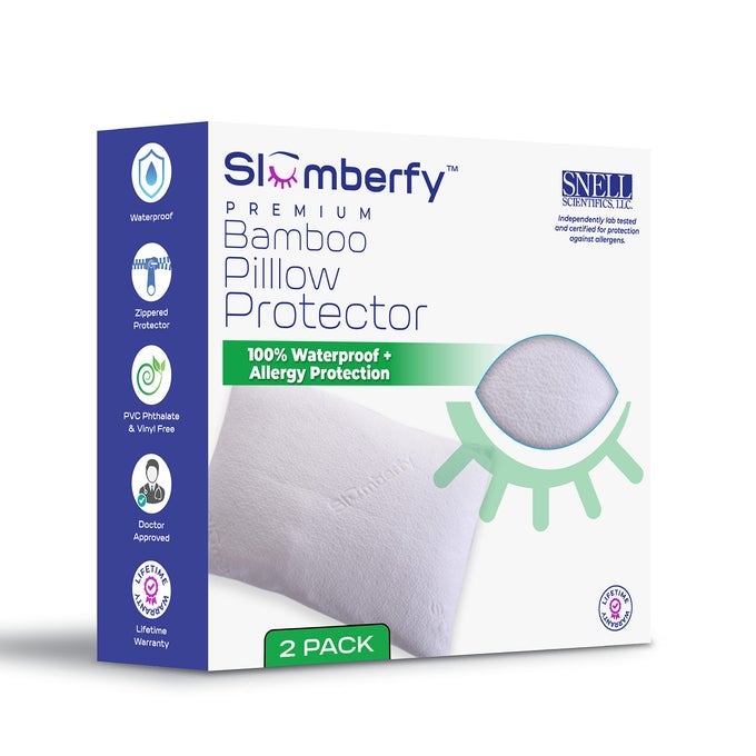 QUEEN SIZE WATERPROOF BAMBOO PILLOW PROTECTOR BY PREMIUM PILLOW CASES WITH ALLERGY PROTECTION NATURAL BREATHABLE JACQUARD COVERS 20X30 IN PACK OF 2