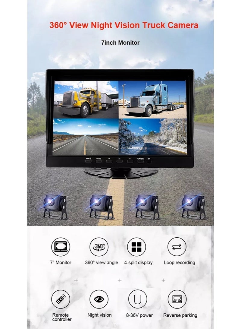7 inch 4 channels AHD 1080P Dash Camera for Trucks Bus Dashcam - Image 2