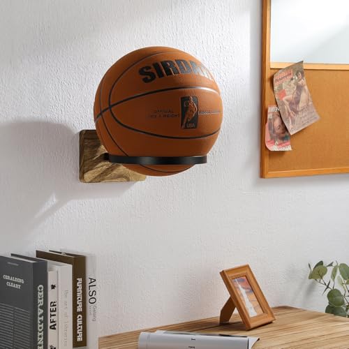 AIDILI 4 Pcs Wall Mount Basketball Holder with Wooden Base, Ball Storage Holders Display Rack for Autograph Basketball, Football, Soccer, Volleyball Collection, Sports Accessories Organizer for Player Fans - Image 4