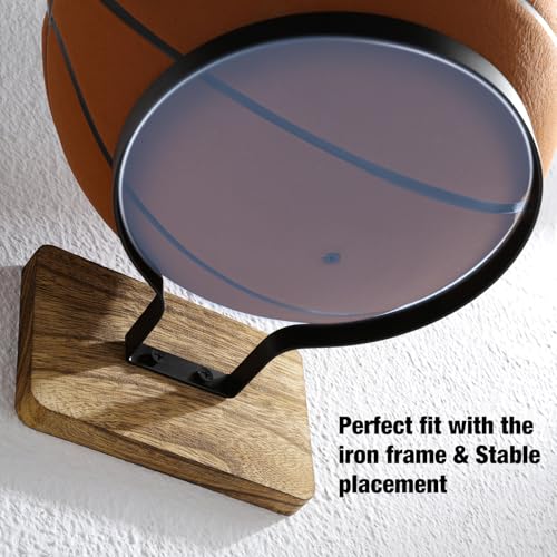 AIDILI 4 Pcs Wall Mount Basketball Holder with Wooden Base, Ball Storage Holders Display Rack for Autograph Basketball, Football, Soccer, Volleyball Collection, Sports Accessories Organizer for Player Fans - Image 3