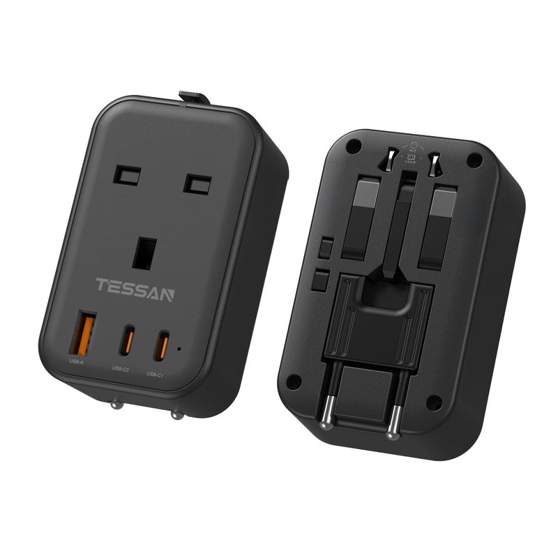 تيسان TESSAN UK to Universal Travel Adapter, 1 Pack, Black - Image 1